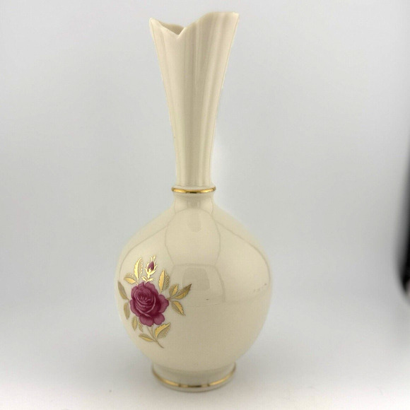 VTG Lenox Roselyn Rhodora Porcelain Bud Vase Pink Rose 24K Gold USA - Picture 7 of 10